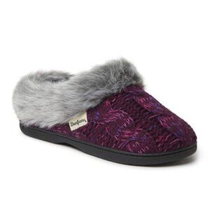 Dearfoams Women's Size 6 Space-Dye Cable Knit Clog Slippers Soft Faux Fur Warm F